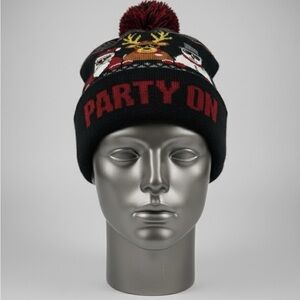 Vini Party On Christmas Beanie Hat Reindeer Santa Snowman Funny Pom Pom Gift